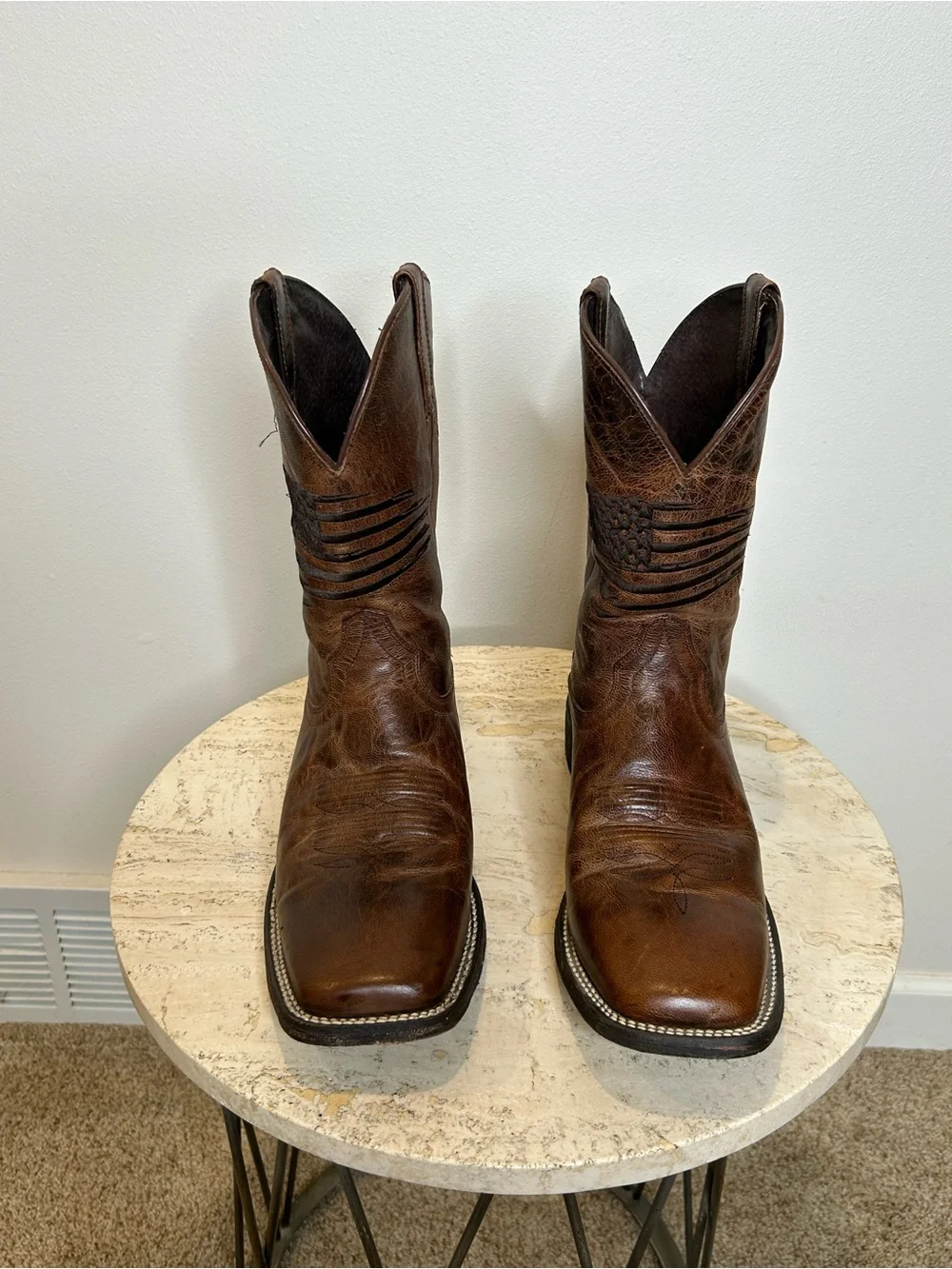 Ariat Men's Brown Leather Cowboy Boots with Stitch Accents Size 11.5D